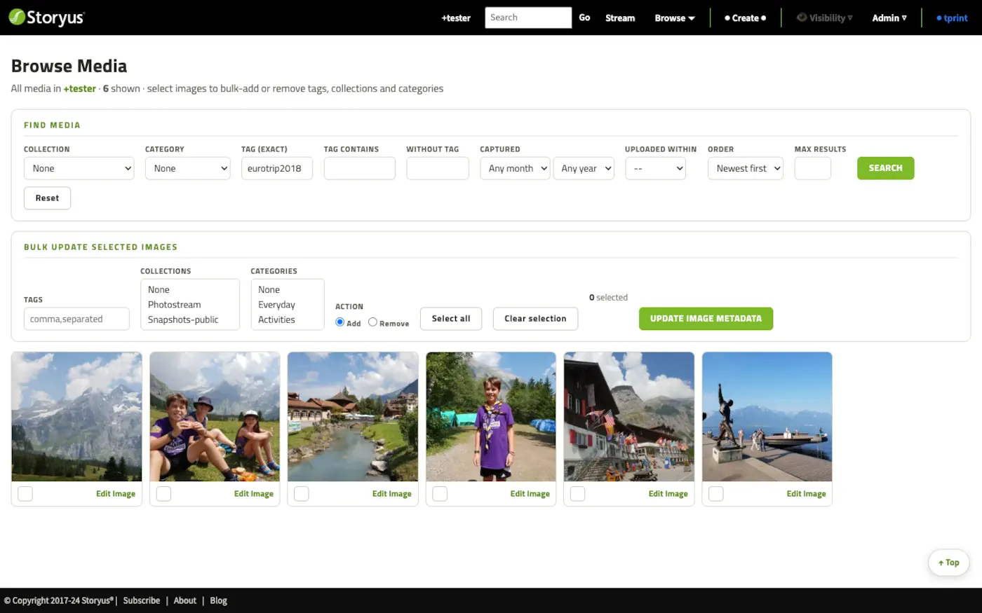 The media library: a filterable grid of the collective's photos