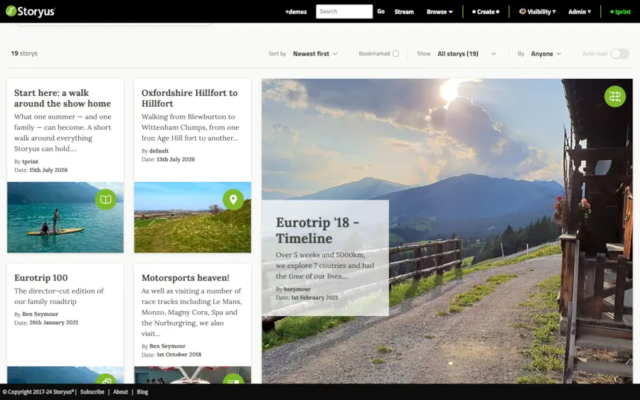 Browse in discovery mode: a large visual wall of story cards