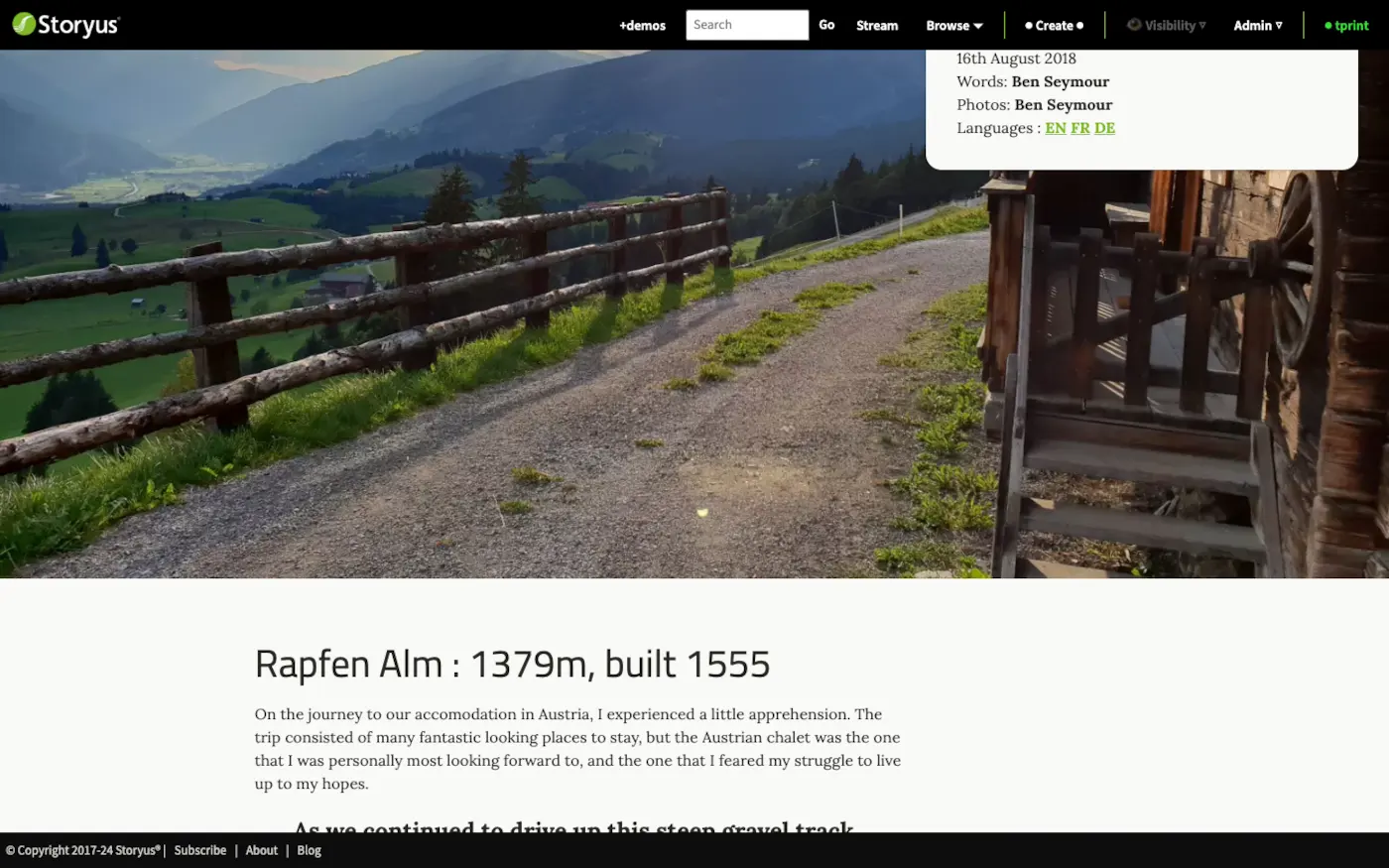 An essay story page: long-form writing with a full-width photograph