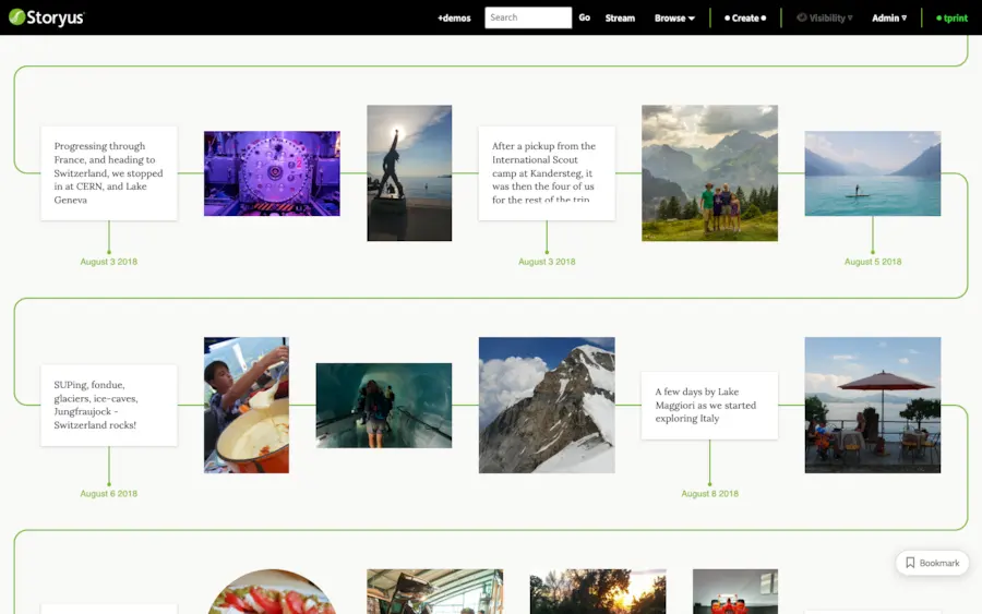 A Join the Dots timeline: moments threaded in order down the page