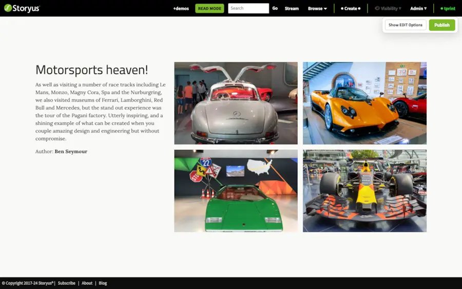 The Postcard editor: editable title and note, photo slots that open the library picker