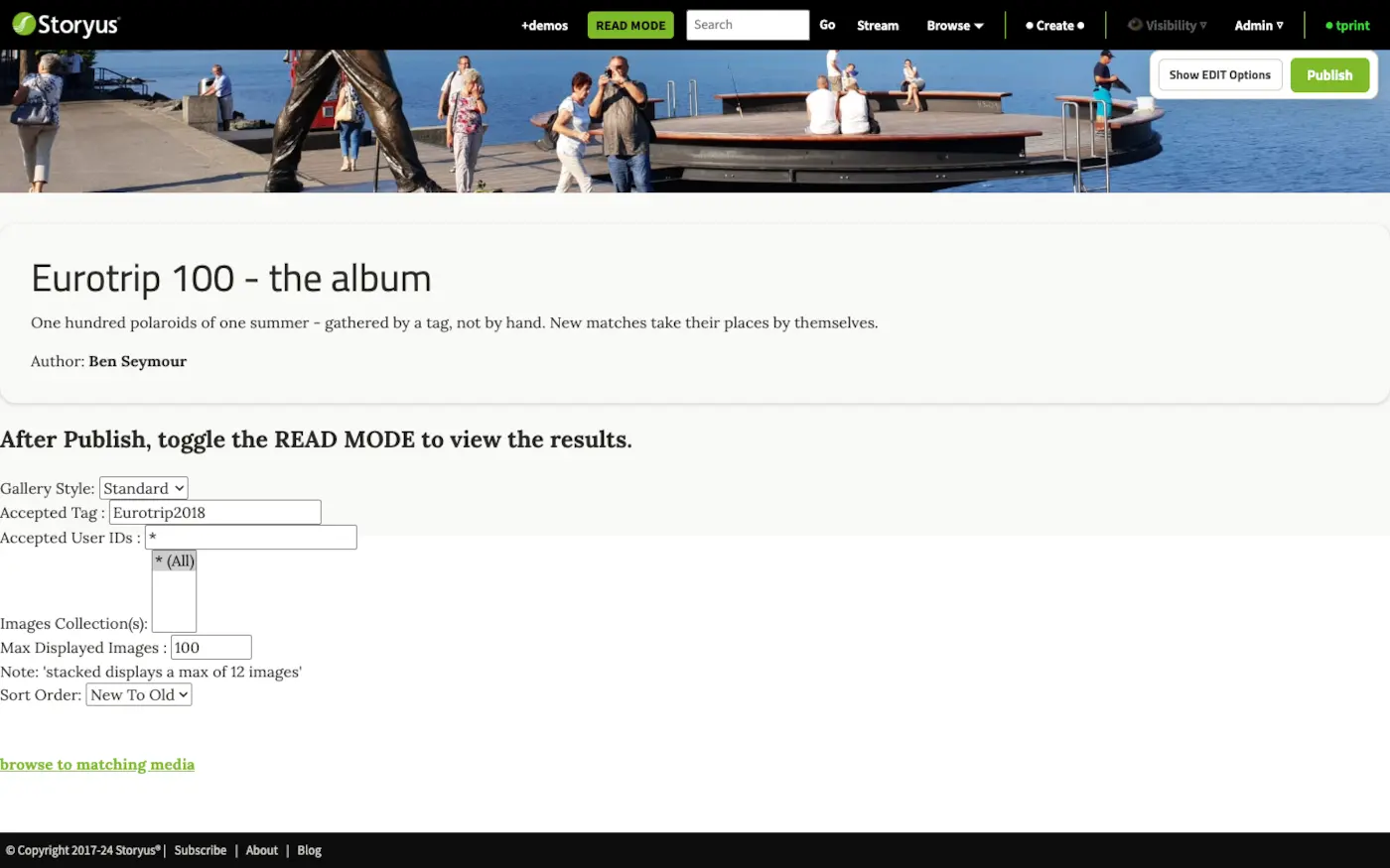 The Media Collection editor: intro fields plus rules - gallery style, accepted tag, users, image collections, max images