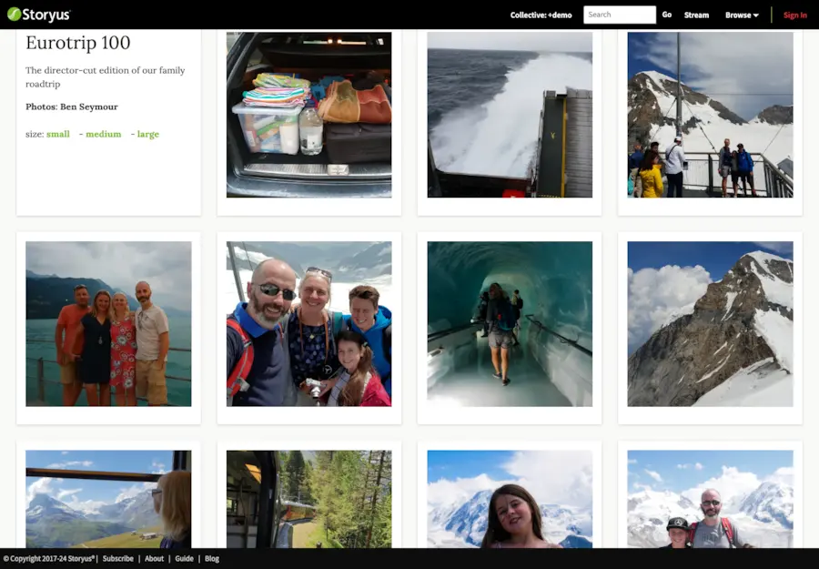 An album page: a wall of photographs presented as one story
